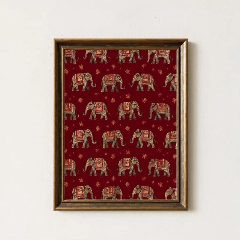 Home Decor Indonesia - Hint Fil Desenli Baskı, Kırmızı Tekstil