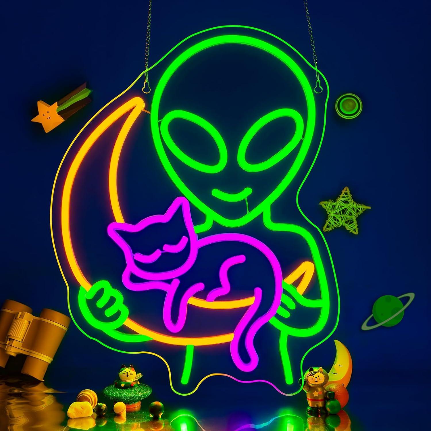 Home Decor Theme - Uzaylı Kedi Neon Tabelası, Uykulu Kedi,