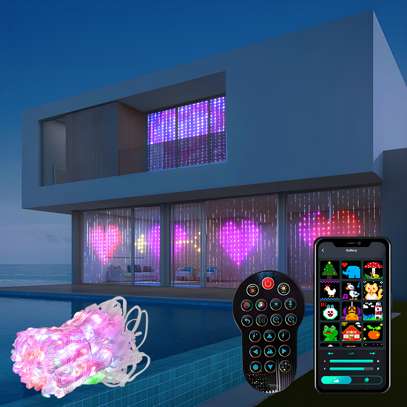 Home Decor Free App - 400LEDs RGBIC akıllı perde ışık Bluetooth
